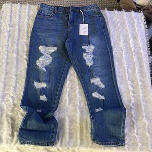 Cello Blue Boyfriend Jeans Distressed Cropped